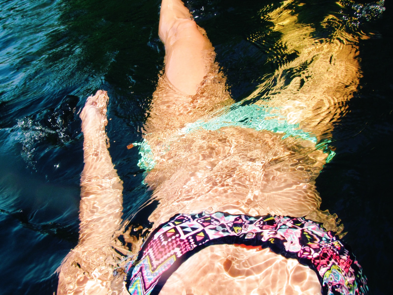 woman wearing bikini in floating in calm body of water